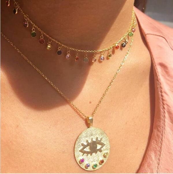 lucky symbol coin necklace gold color multi color cz fashion jewelry evil eye boho style 2019 latest new arrived, Silver
lucky symbol coin necklace gold color multi color cz fashion jewelry evil eye boho style 2019 latest new arrived, Silver