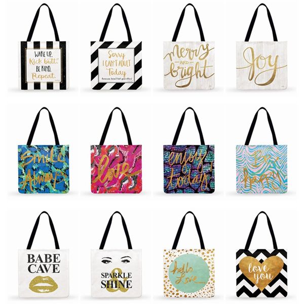 

ladies shoulder bag fresh gold foil printed bag women casual tote women clutch foldable shopping fashion beach tote