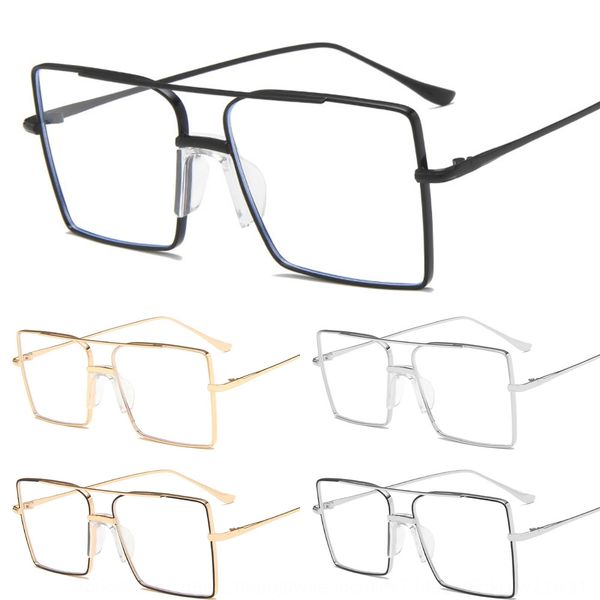 meng hetang square large frame metal double beam plain glasses 2020 women's blue-proof glasses, Silver 
meng hetang square large frame metal double beam plain glasses 2020 women's blue-proof glasses, Silver