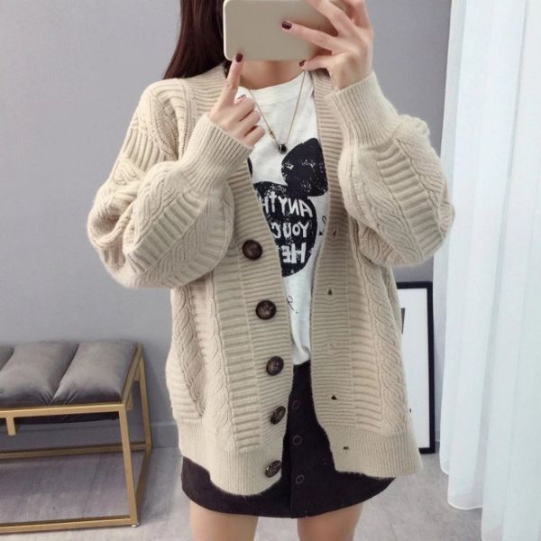 autumn winter women knit cardigan ladies loose fashion v-neck single-breasted solid color knit cardigan female sweater coat, White
autumn winter women knit cardigan ladies loose fashion v-neck single-breasted solid color knit cardigan female sweater coat, White