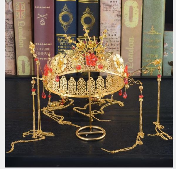 chinese-style bridal headdress ancient qipao alloy crown headdress, Slivery;golden