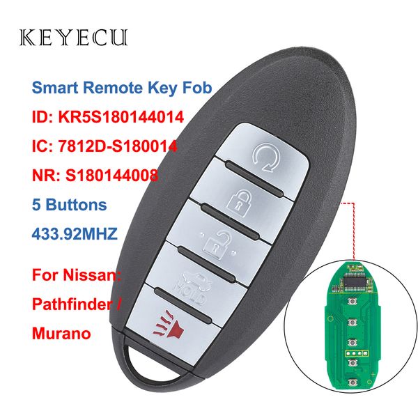 keyecu s180144008 smart car remote key fob 5 buttons 433.92mhz for pathfinder 2013 2014 2015 2016 murano, kr5s180144014
keyecu s180144008 smart car remote key fob 5 buttons 433.92mhz for pathfinder 2013 2014 2015 2016 murano, kr5s180144014