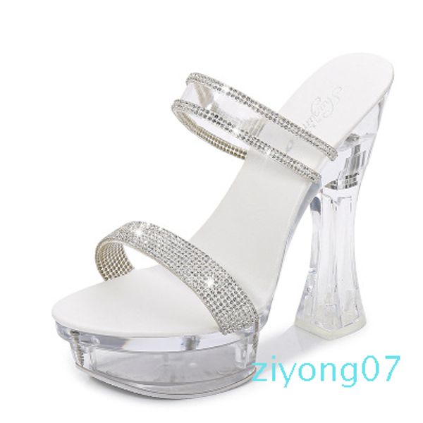 square heel transparent ultra high heel 14cm thick summer female waterproof platform water diamond model female slippe z07, Black
