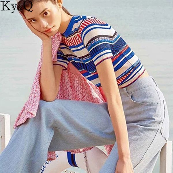 2019 summer women runway striped sweater and pullovers short sleeve o neck korean ladies knitted jumper streetwear clothes, White;black
2019 summer women runway striped sweater and pullovers short sleeve o neck korean ladies knitted jumper streetwear clothes, White;black