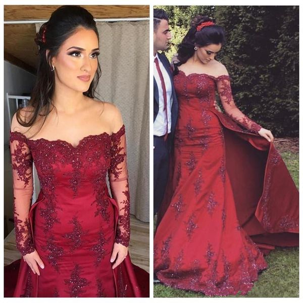 burgundy vintage evening dresses overskirt long sleeves lace appliques beaded mermaid prom dress 2019 saudi arabic formal gowns, White;black
burgundy vintage evening dresses overskirt long sleeves lace appliques beaded mermaid prom dress 2019 saudi arabic formal gowns, White;black