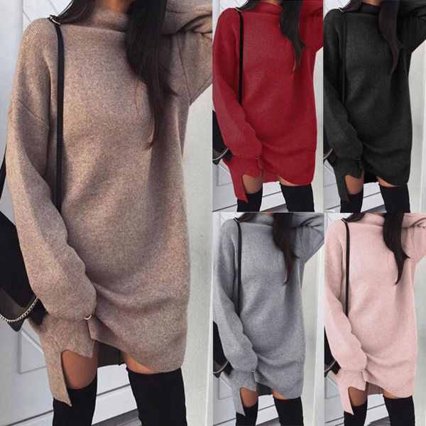 winter women solid color loose turtleneck long sleeve warm knitted sweater dress, White;black
winter women solid color loose turtleneck long sleeve warm knitted sweater dress, White;black