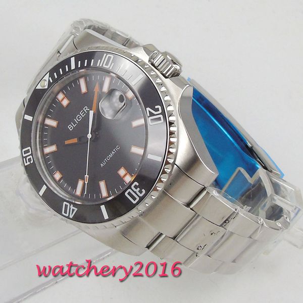 43mm bliger black dial sapphire glass mens watches automatic mechanical ceramic bezel men's watch, Slivery;brown
43mm bliger black dial sapphire glass mens watches automatic mechanical ceramic bezel men's watch, Slivery;brown