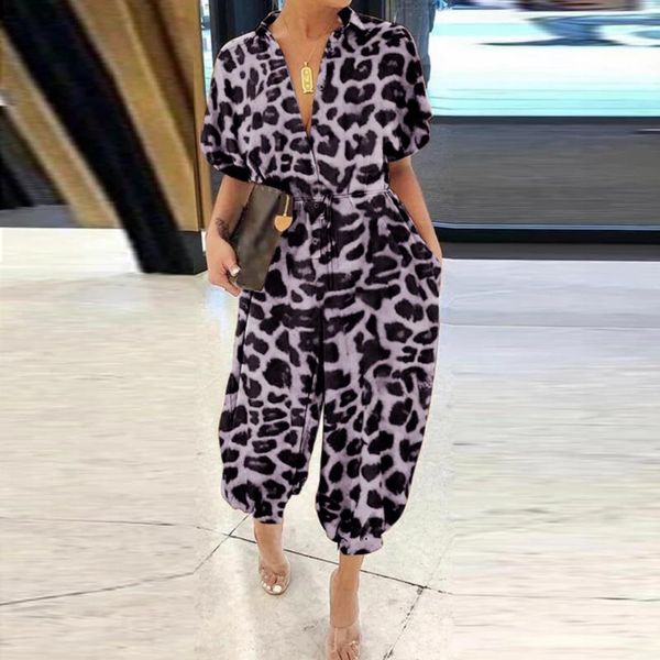 38# women lapel deep v leopard print short sleeves long jumpsuit slim fit streetwear leisure tee plus size woman clothing, Black;white
38# women lapel deep v leopard print short sleeves long jumpsuit slim fit streetwear leisure tee plus size woman clothing, Black;white