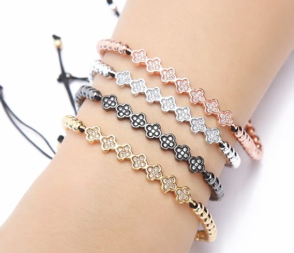 gold silver micro pave cz cubic zirconia rope adjusted copper beads bracelet fsg4d clover charm braided bangles women, Black
gold silver micro pave cz cubic zirconia rope adjusted copper beads bracelet fsg4d clover charm braided bangles women, Black