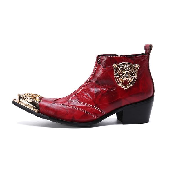 mens martin boots with metal fashionable decoration cap toe red genuine leather men short boots tiger printed male shoes, Black
mens martin boots with metal fashionable decoration cap toe red genuine leather men short boots tiger printed male shoes, Black