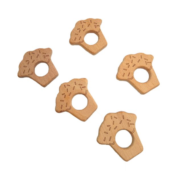 4pcs Beech Wooden Cake Shape Teether Baby Teethers Infants Teething Toys Baby Accessories For Baby Necklace Making