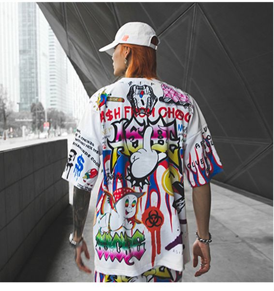 1993 men and women loose personality doodle paint brush t xuguochao whole body printing hiphop short sleeve, White;black
1993 men and women loose personality doodle paint brush t xuguochao whole body printing hiphop short sleeve, White;black