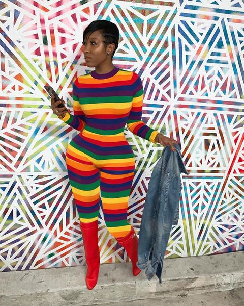 dresses for womens ladies designcostume women fashion rainbow stripes long jumpsuits, Black;white