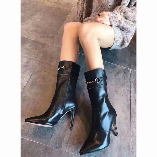 womens half high thin heel pointed toes mid-calf booties ladies knight cow leather boots size 35-40 [original box, Black
womens half high thin heel pointed toes mid-calf booties ladies knight cow leather boots size 35-40 [original box, Black