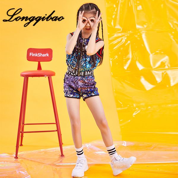 children's jazz dance costumes girls korean version of the show clothes exposed umbilical hip-hop sequins summer girls clothes, White
children's jazz dance costumes girls korean version of the show clothes exposed umbilical hip-hop sequins summer girls clothes, White