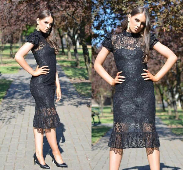high neck full lace cap sleeves sheath party dresses 2019 knee-length cocktail gown prom evening club dress 2388, Black
high neck full lace cap sleeves sheath party dresses 2019 knee-length cocktail gown prom evening club dress 2388, Black