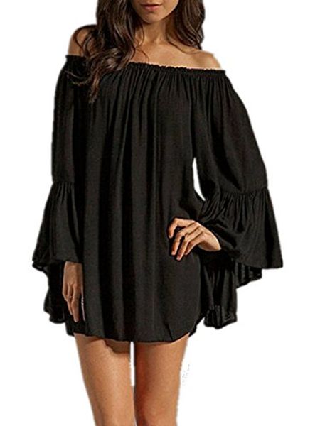 zanzea women's off shoulder chiffon boho ruffle sleeve blouse mini dress, Black;gray
zanzea women's off shoulder chiffon boho ruffle sleeve blouse mini dress, Black;gray