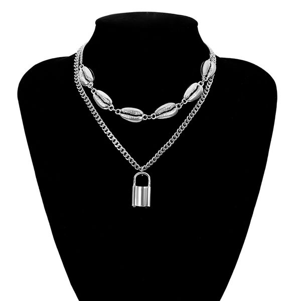 vintage lover's lock pendant necklace boho chain necklace gift steampunk multilayer alloy shell choker collar seashell, Silver
vintage lover's lock pendant necklace boho chain necklace gift steampunk multilayer alloy shell choker collar seashell, Silver