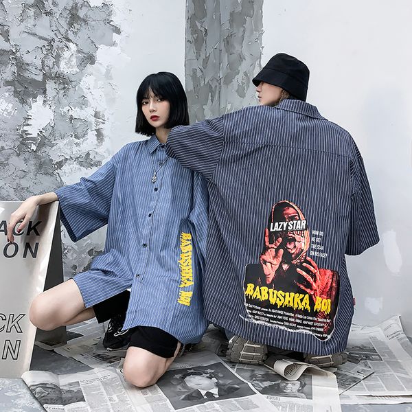 pinstripe character letter print shirts men and women loose casual lapel shirt camisa masculina turn-down collar hip hop shirt, White;black
pinstripe character letter print shirts men and women loose casual lapel shirt camisa masculina turn-down collar hip hop shirt, White;black