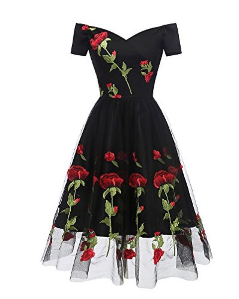 aox womens 1950s boat neck romantic embroidered rose bandeau swing gatsby princess ball dress, Black;gray
aox womens 1950s boat neck romantic embroidered rose bandeau swing gatsby princess ball dress, Black;gray