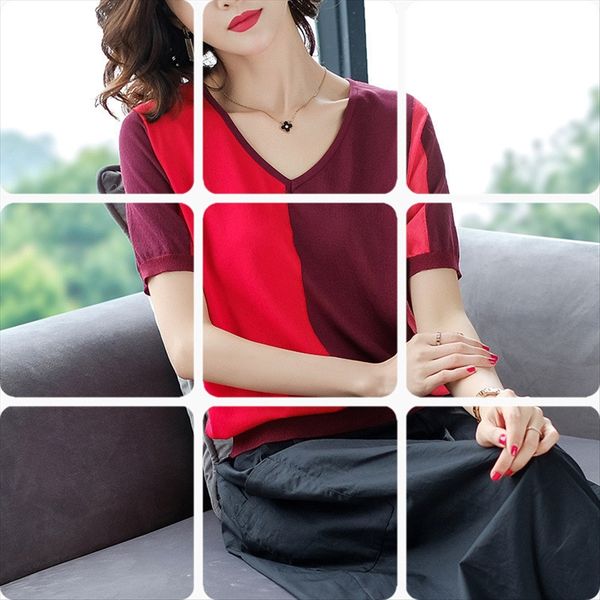 short-sleeved t- female v-neck thin 2019 summer clothing t-shirt silk clothes loose color matching summer ice silk base shirt fashion, White
short-sleeved t- female v-neck thin 2019 summer clothing t-shirt silk clothes loose color matching summer ice silk base shirt fashion, White