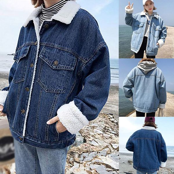 autumn women thick warm fleece fur lined denim trucker jacket ladies long sleeve single breasted down bf jean coat s1 new, Black
autumn women thick warm fleece fur lined denim trucker jacket ladies long sleeve single breasted down bf jean coat s1 new, Black