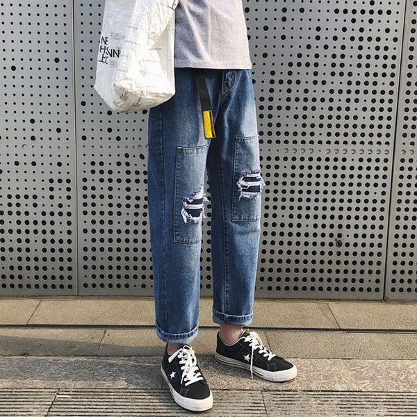 2019 summer new korean version of the couple loose cotton men's japanese solid color sports casual jeans, Blue
2019 summer new korean version of the couple loose cotton men's japanese solid color sports casual jeans, Blue