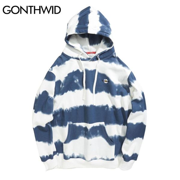 gonthwid harajuku embroidery daisy tie dye striped fleece hoodies sweatshirts streetwear 2020 mens hip hop casual pullover, Black 
gonthwid harajuku embroidery daisy tie dye striped fleece hoodies sweatshirts streetwear 2020 mens hip hop casual pullover, Black