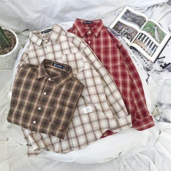 men 2019 spring and autumn fashion brand korea style vintage plaid long sleeve shirt male lover casual red coffee shirt cloth, White;black
men 2019 spring and autumn fashion brand korea style vintage plaid long sleeve shirt male lover casual red coffee shirt cloth, White;black