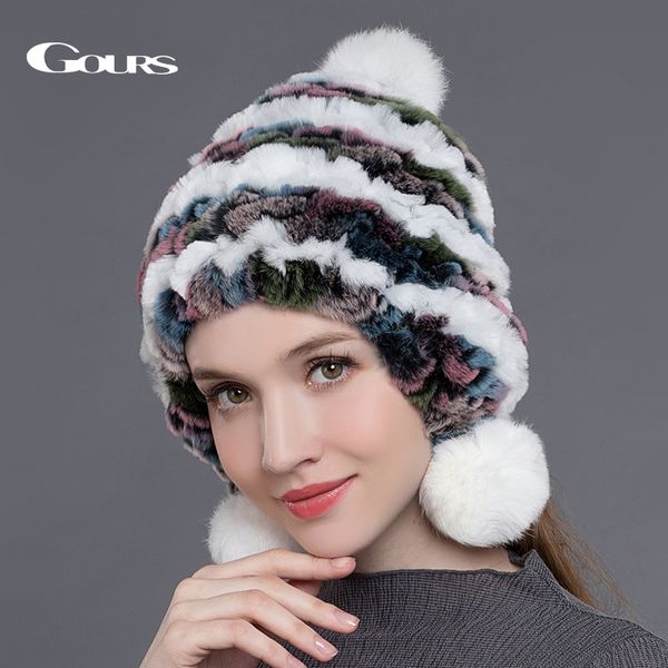 gours natural rex fur hats for women winter thick warm fashion knitted caps brand pom poms beanies with 3 fur ball, Blue;gray
gours natural rex fur hats for women winter thick warm fashion knitted caps brand pom poms beanies with 3 fur ball, Blue;gray