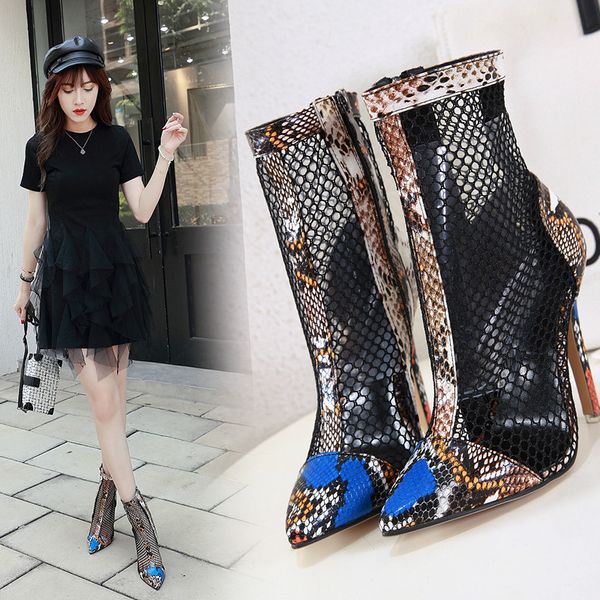 2019 new women's shoes net red models european and american fashion mesh yarn snake high heel boots botas mujer hy1813, Black
2019 new women's shoes net red models european and american fashion mesh yarn snake high heel boots botas mujer hy1813, Black