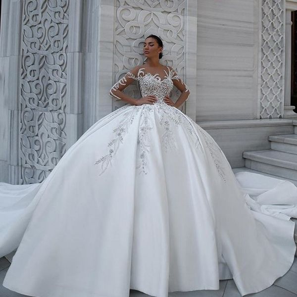 ball gown wedding dresses sheer jewel neck 3d floral appliqued beaded long sleeves bridal gowns custom made robes de mariée, White
ball gown wedding dresses sheer jewel neck 3d floral appliqued beaded long sleeves bridal gowns custom made robes de mariée, White