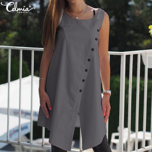 fashion 2019 celmia women blouses asymmetrical tunic shirts summer sleeveless buttons casual split long blusas femininas 5xl, White
fashion 2019 celmia women blouses asymmetrical tunic shirts summer sleeveless buttons casual split long blusas femininas 5xl, White