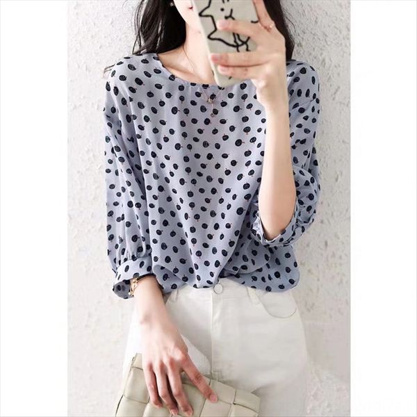 2020 polka dot round collar loose mulberry silk versatile temperament women's shirt shirt, White
2020 polka dot round collar loose mulberry silk versatile temperament women's shirt shirt, White