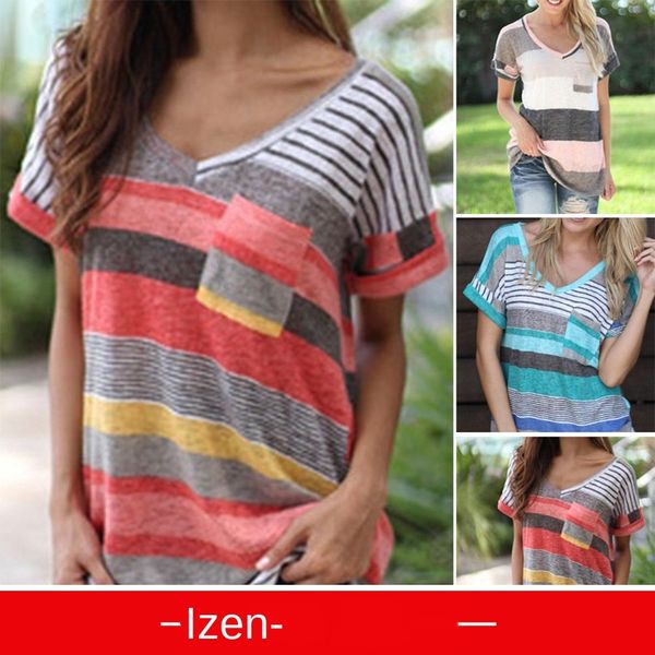 женская дизайнерская футболка сезонная карманная полосатая футболка с коротким рукавом топ, White 
женская дизайнерская футболка сезонная карманная полосатая футболка с коротким рукавом топ, White