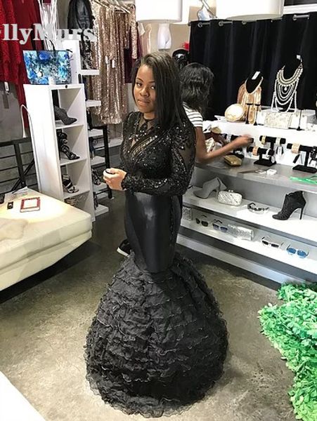 long sleeves mermaid black prom dresses long 2019 lace applique backless prom party dresses evening gown, White;black
long sleeves mermaid black prom dresses long 2019 lace applique backless prom party dresses evening gown, White;black