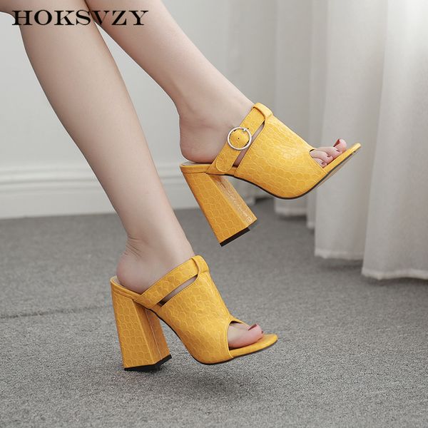 hoksvzy 2019 women sandals slipper women fshion shoes yellow white square heels shoes fshion new zl-893-9, Black