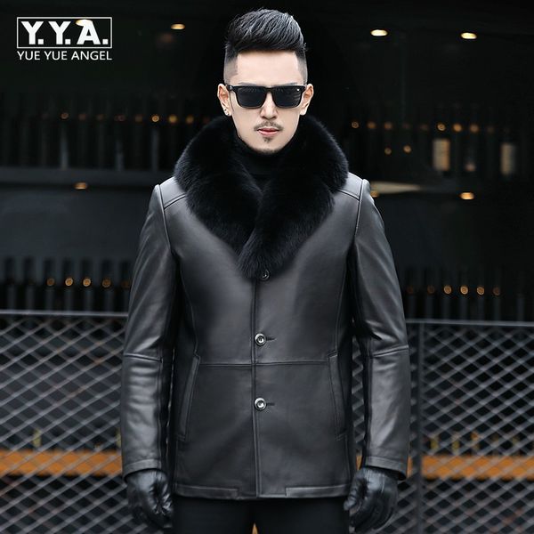 2019 new brand men genuine leather outerwear detachable real collar coat male luxury winter thick warm fleece lining coat, Black
2019 new brand men genuine leather outerwear detachable real collar coat male luxury winter thick warm fleece lining coat, Black