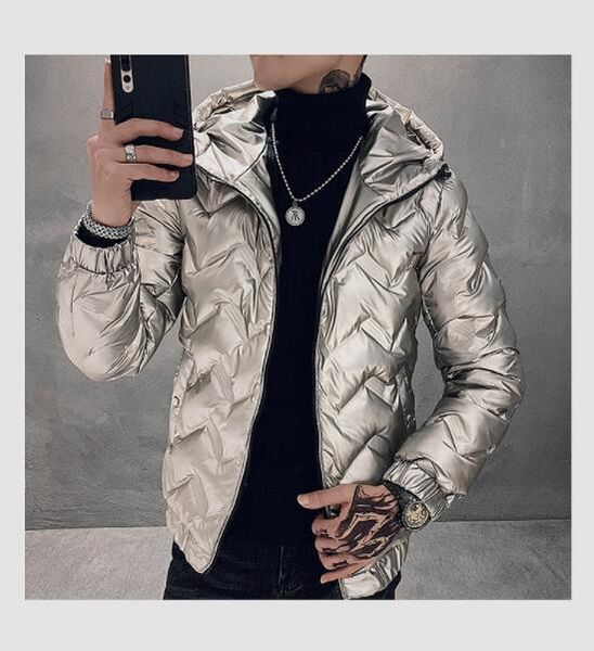 a16 winter new trend bright leather jacket men fashion cotton jacket, Black
