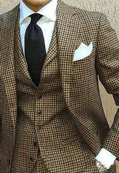 new coat houndstooth mens suits slim fit groom's wear tuxedo wedding suits for men blazer masculino plus size (jacket+vest+pant, White;black