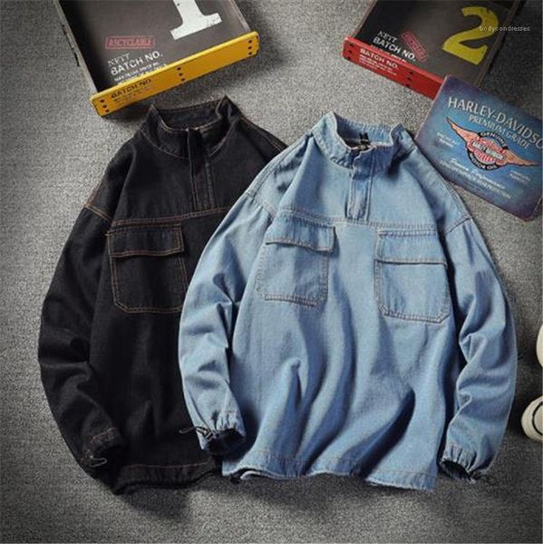 sleeve stand collar mens plus size jackets pullover males casual jackets solid color mens denim jackets long, Black;brown
sleeve stand collar mens plus size jackets pullover males casual jackets solid color mens denim jackets long, Black;brown