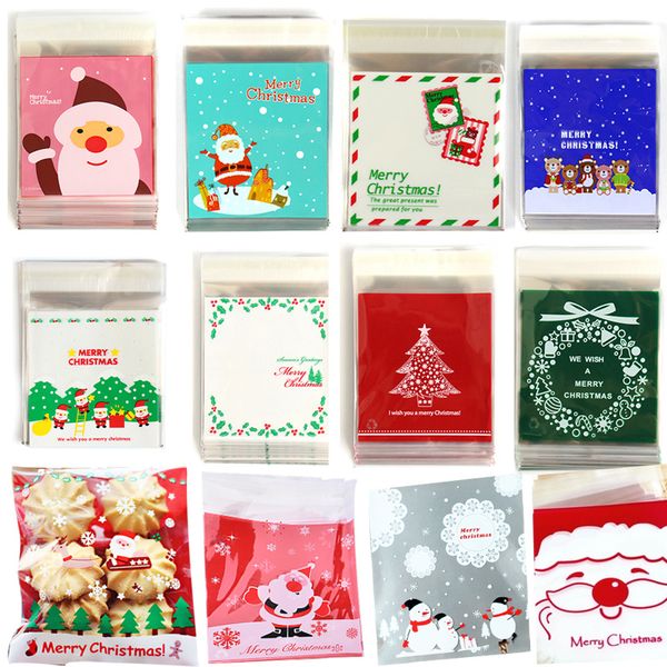 100pcs/bag Cute Cartoon Gifts Bags Christmas Cookie Packaging Self-adhesive Plastic Bags For Biscuits Birthday Candy Cake Package