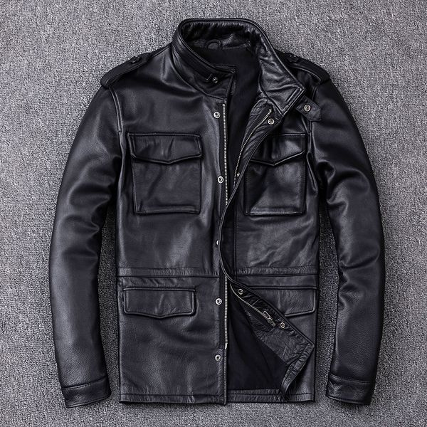 men's long and medium-sized leather jacket with cowhide vertical collar coat, Black
men's long and medium-sized leather jacket with cowhide vertical collar coat, Black