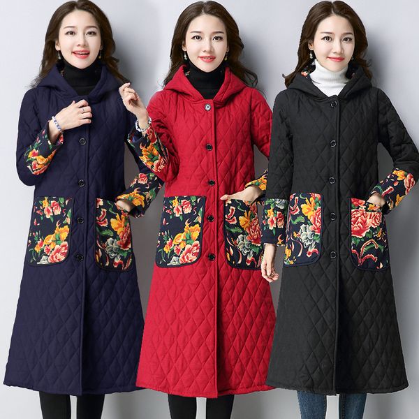 2019 national style parkas coat women's autumn winter jackets new print hooded long-sleeved cardigan warm cotton clothes xa158, Black
2019 national style parkas coat women's autumn winter jackets new print hooded long-sleeved cardigan warm cotton clothes xa158, Black