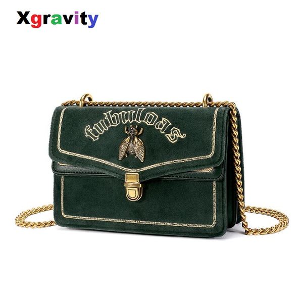xgravity chain shoulder messenger bags bee designer women clutch handbags fashion embroidery letter velour bags purse h136
xgravity chain shoulder messenger bags bee designer women clutch handbags fashion embroidery letter velour bags purse h136