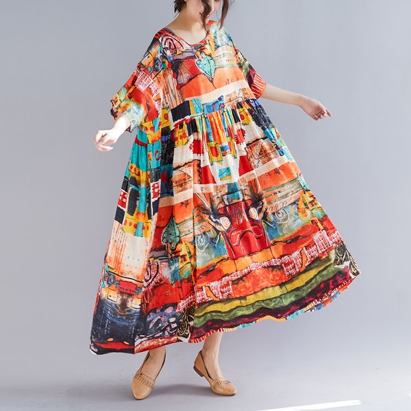 new spring summer oversize bohemia casual women dresses multi color print high waist cotton linen long dress, Black;gray
new spring summer oversize bohemia casual women dresses multi color print high waist cotton linen long dress, Black;gray