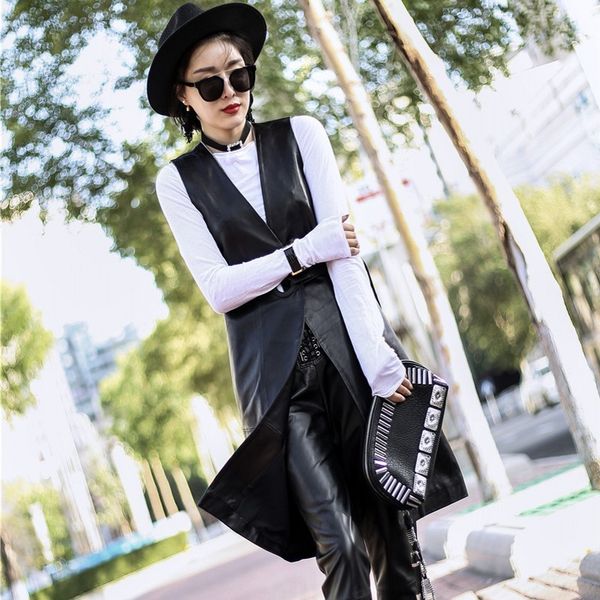 fashion women casual sleeveless genuine leather jacket v neck belted long vest coat slim fit ladies tank outwear waistcoat, Black;white
fashion women casual sleeveless genuine leather jacket v neck belted long vest coat slim fit ladies tank outwear waistcoat, Black;white