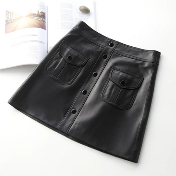 women sheepskin high waist skirt, Black 
women sheepskin high waist skirt, Black