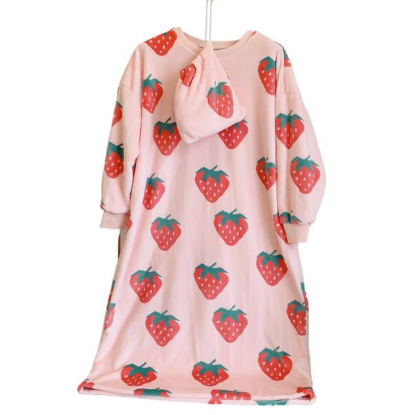 women winter flannel nightgown long sleeve oversized strawberry sleepwear dress, Black;red
women winter flannel nightgown long sleeve oversized strawberry sleepwear dress, Black;red