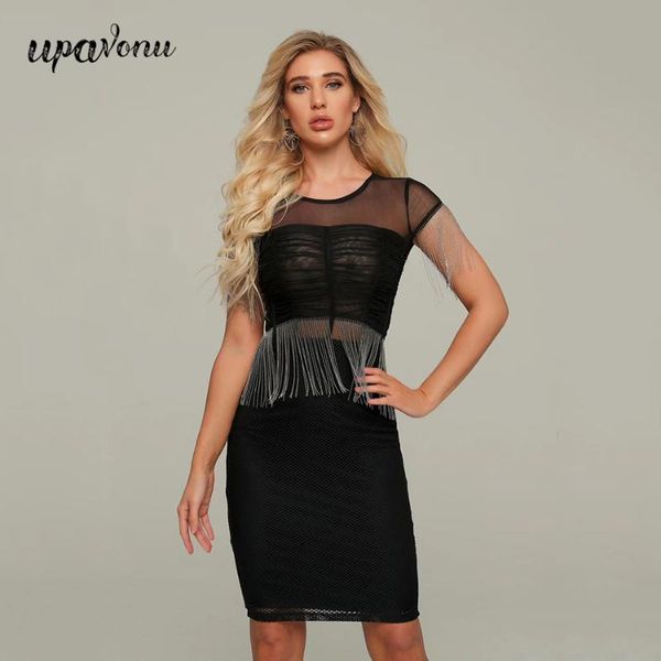 upavonu 2020 new fashion party dress women black mesh nightclub dress short sleeve tassel bodycon mesh short vestidos, Black;gray
upavonu 2020 new fashion party dress women black mesh nightclub dress short sleeve tassel bodycon mesh short vestidos, Black;gray